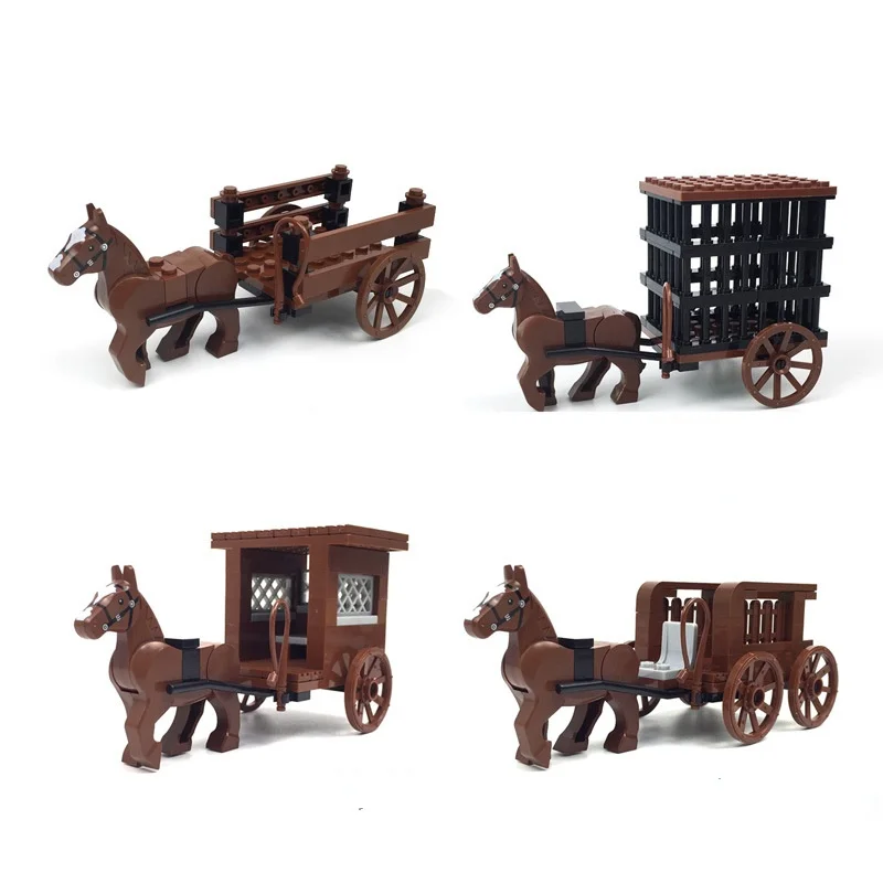 ABS Small Particle Building Blocks MOC Middle Ages Carriage Prison Wagon Educational Toys for Children Bricks Kids Construction