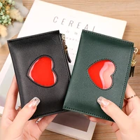 fashion womens short zipper wallet pu leather small love print coin purses female multi card holder money bag clip clutch