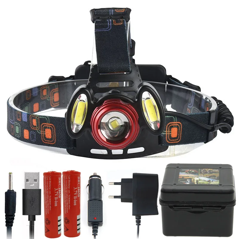 

XM-L T6 +2*COB LED Powerful Headlamp Head Lamp Light Use 2*18650 Battery 5000 Lumen Fishing Flashlight Camping Litwod Waterproof