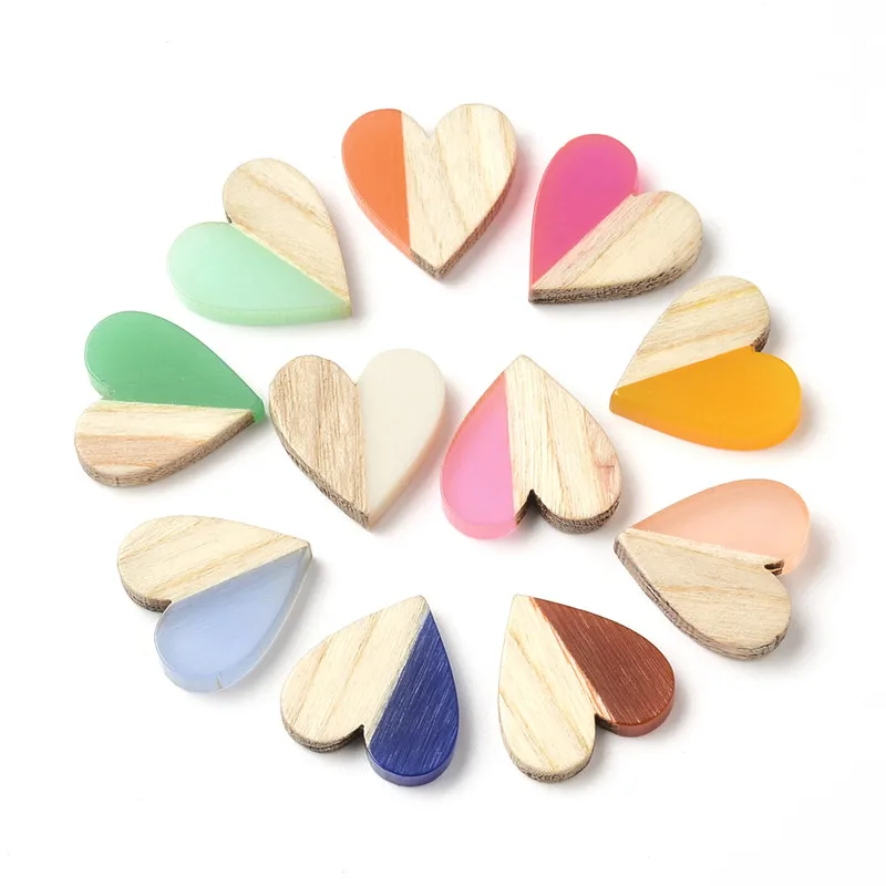 

20PCS Heart Design Square Jewelry Accessories Natural Wood and Resin Stick Shape DIY Earrings Making Hand Made Earring Findings
