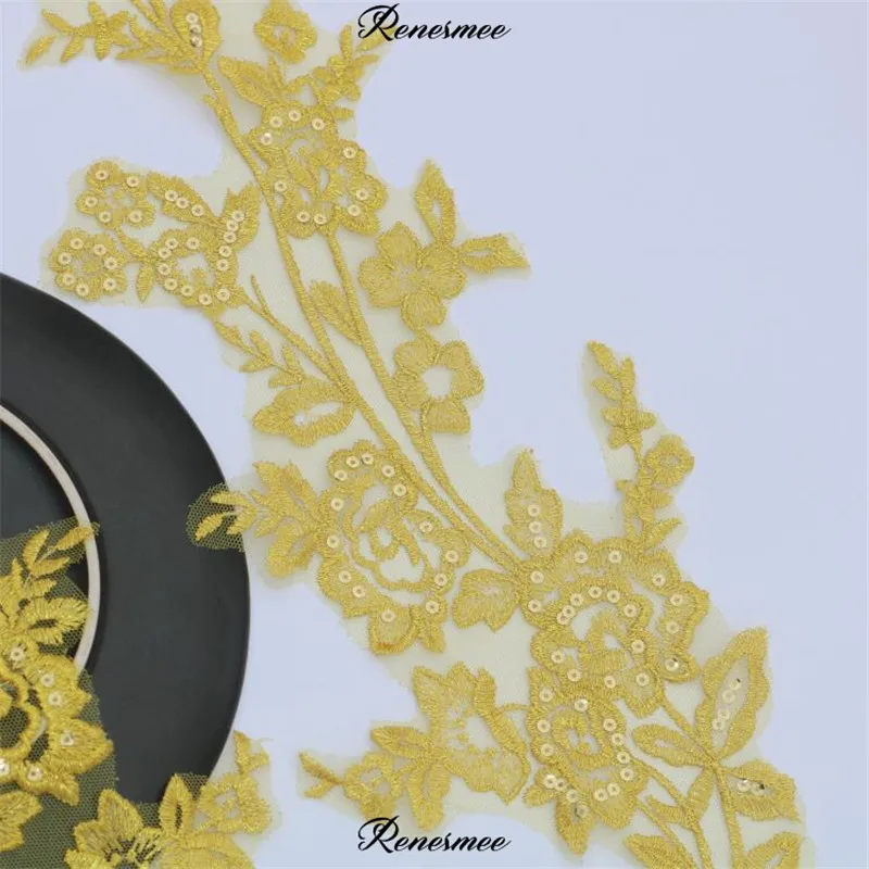 1 зеркальная пара полиэстер яркие золотые блестки Venise длинная кружевная лента