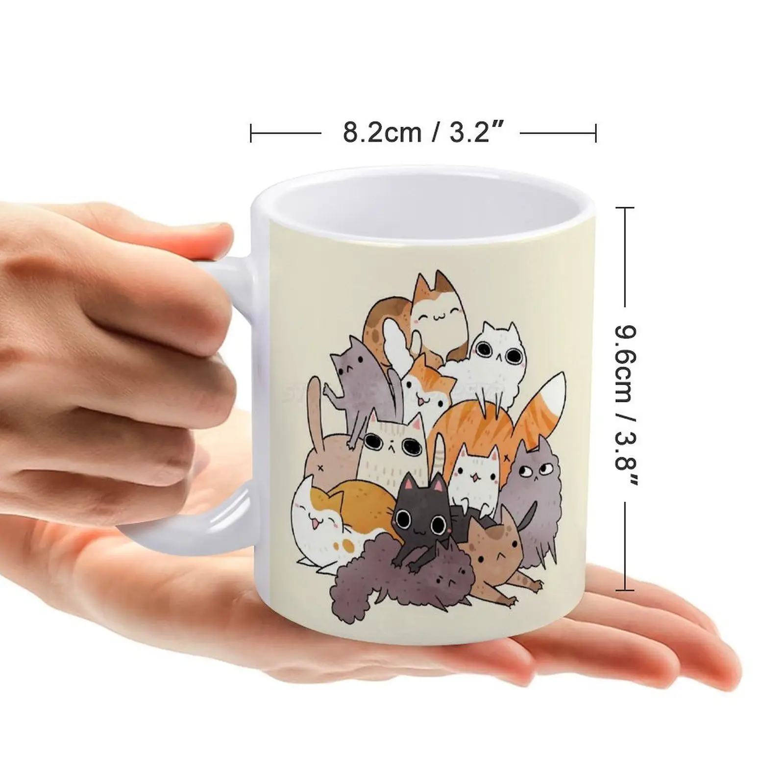 Керамическая белая кружка Pile-o-cat версии 2.0 объёмом 330 мл для кошек, любителей кошек и котят, подходит для кофе и чая в послеполуденное время и на Рождество.