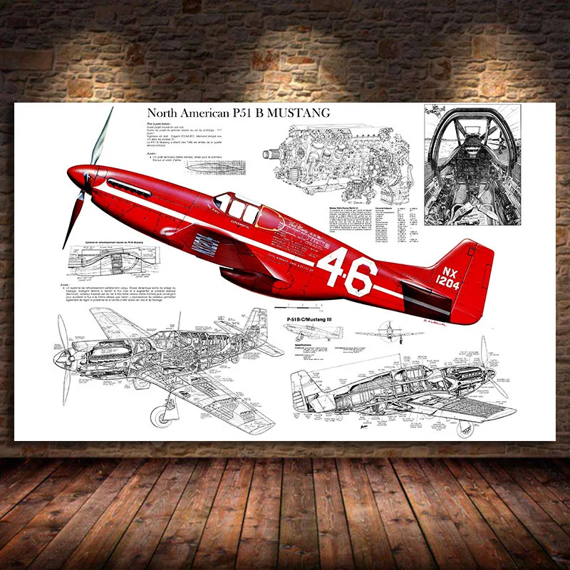 

P52 Fighter Aircraft Structural Retro Drawings Canvas Painting Mural Decor Wall Art Pictures for Living Room Cuadros Unframed