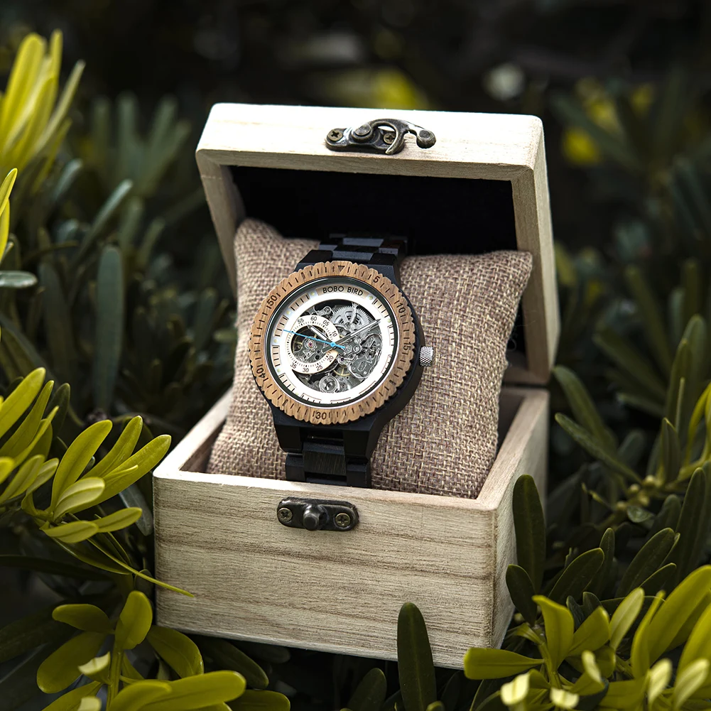 

BOBO BIRD Automatic Mechanical Wooden Watches Men Wristwatch Waterproof Male forsining in Wood Box masculino Watch reloj hombre