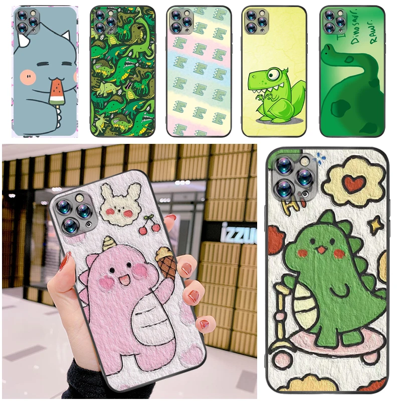 

Cute Funny Couples Dinosaur Flowers Color Painting Phone Case For iPhone 12 Pro MAX Mini SE 2020 Cases Back Cover Soft TPU