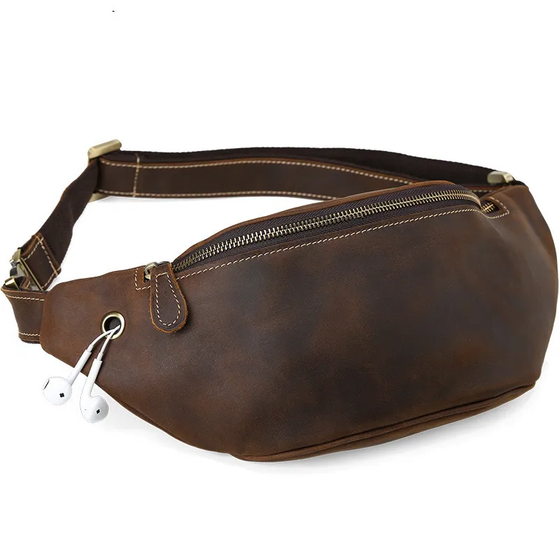 Luxury retro personality natural leather waist bag shoulder bag men's leather outdoor leisure chest bag new
