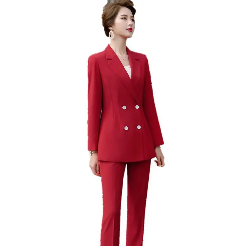 

2020 new spring and autumn high-quality red professional women's pants suit Feminine fashion jacket Casual trousers Two-piece