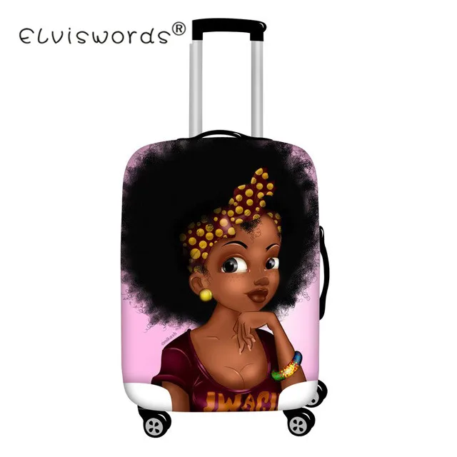 Чехол для багажа ELVISWORDS Afro Girl, водонепроницаемый чехол для путешествий, чехол для костюма, багажные бирки, портативный Эластичный Защитный чехол для костюма - Цвет: HMC1719