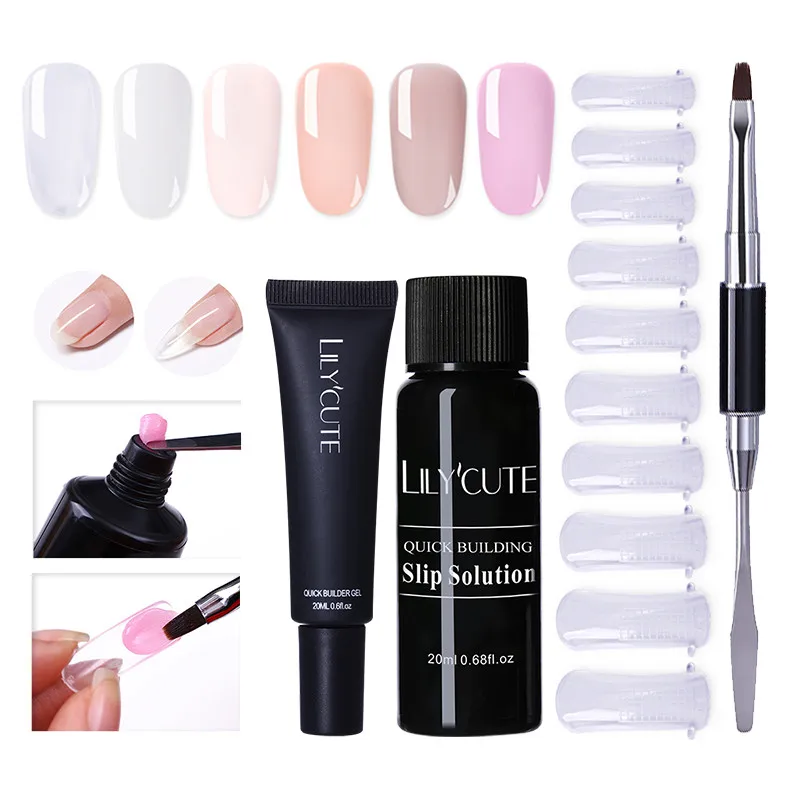 LILYCUTE 20 мл Быстрый гель продлевающий половой акт комплект поли УФ гель розовый, белый, прозрачный СВЕТОДИОДНЫЙ акриловый строитель Типсы для наращивания ногтей искусство гель Кисть набор инструментов