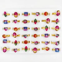20pcslot natural stone rainbow tourmaline rings for women stainless steel band mixed style charm crystal party jewelry gift