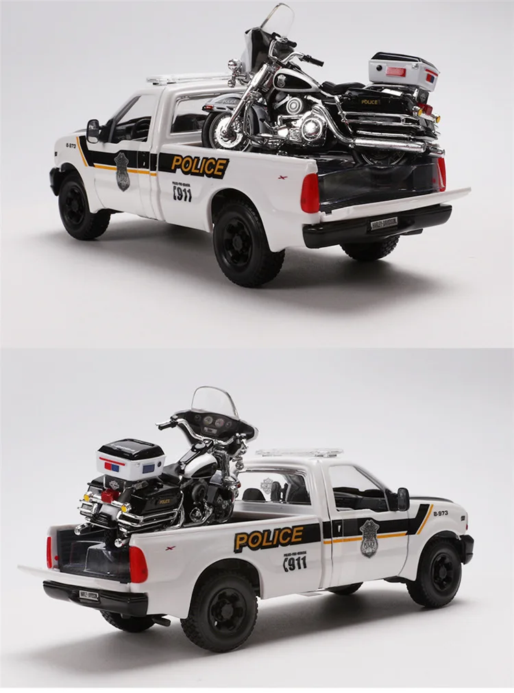 Лучшие продажи 1:24 F350 полицейский пикап+ Harley-Motor модель сплава, моделирование литья под давлением модель, коллекция подарков