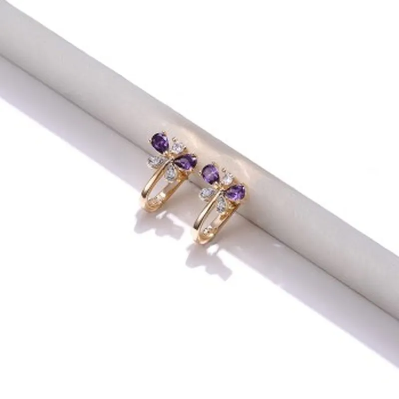 

Copper Butterfly Purple White Zircon Champagne Gold Color Separation Earrings KZCE295 Ear Rings for Women Earrings for Women