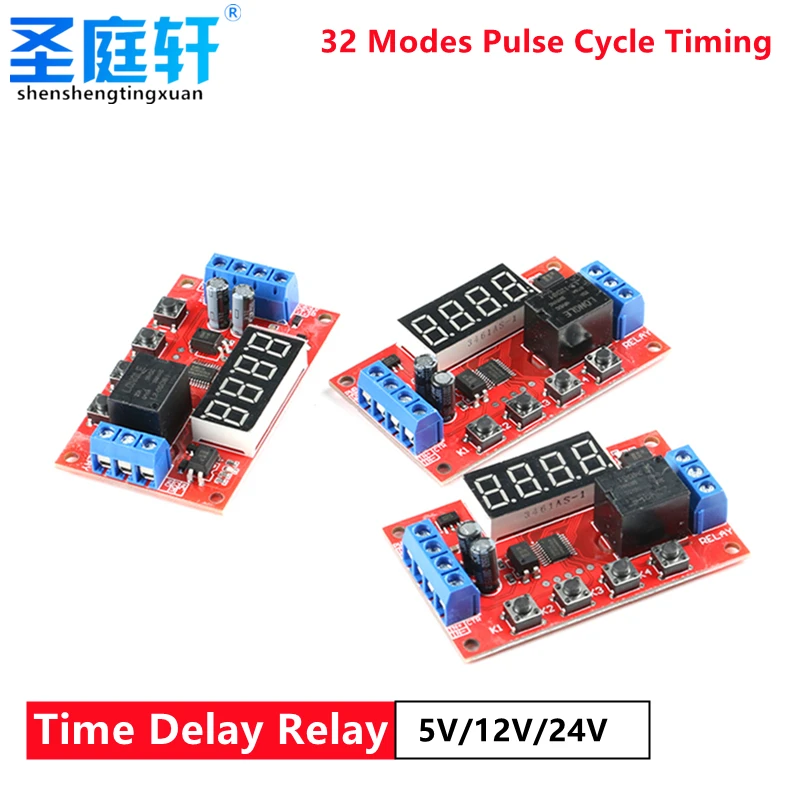 

DC 5V 12V 24V 10A Adjustable Time Delay Relay Module 32 Modes LED Digital Timming Trigger Timer Control Switch Pulse Cycle