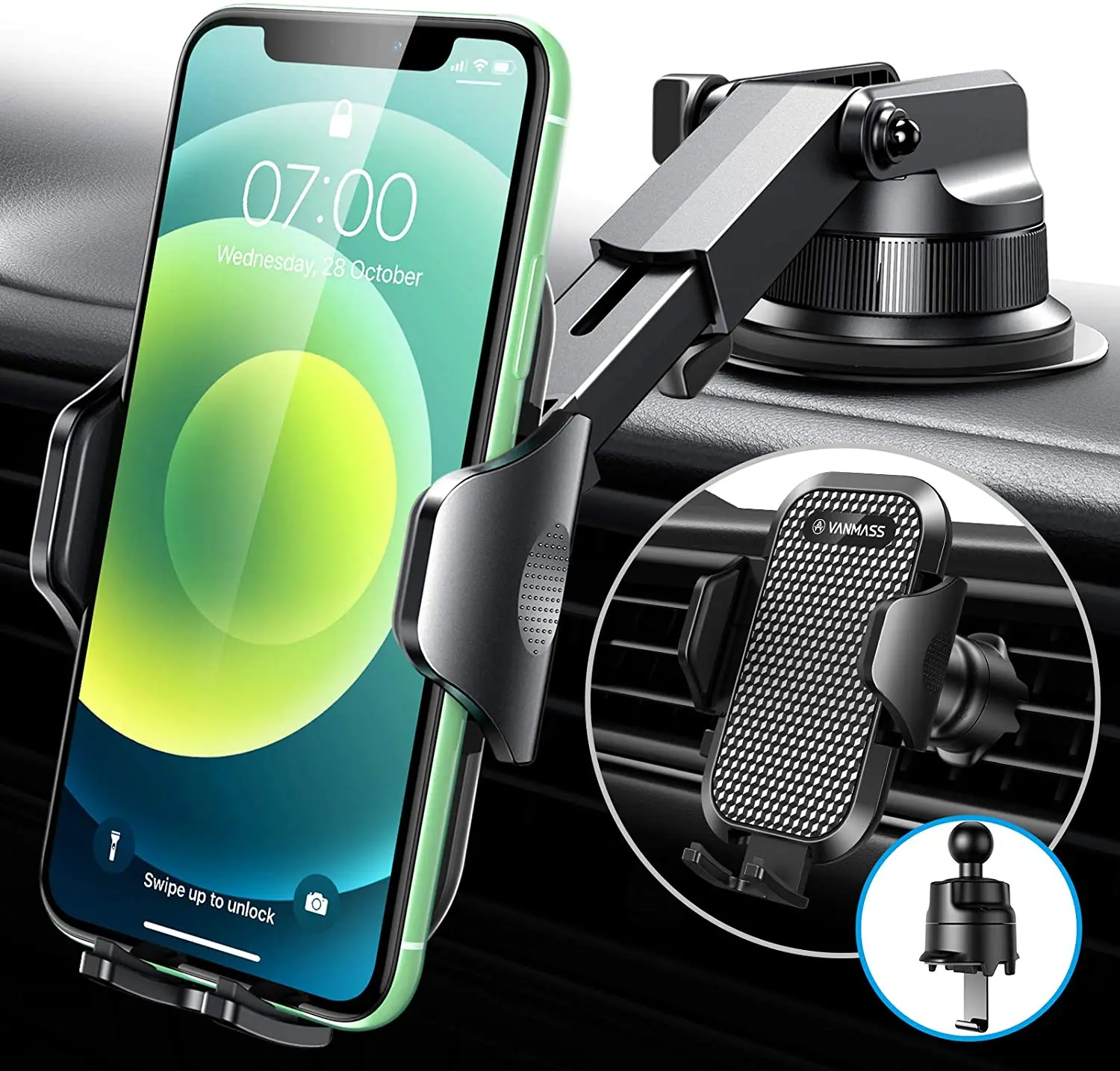 

[Military-Grade] VANMASS Car Phone Holder, [Sturdy Hook Clip & Suction], Universal Cell Phone Mount for Car Dashboard