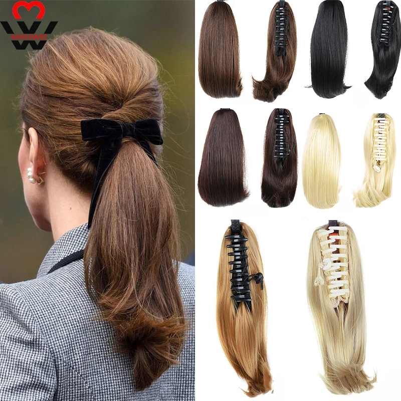 

MANWEIPonytail Synthetic Hair Short Straight Claw Clip in/on Ponytail Hair Extensions Heat Resistant Pony Tail False Hair