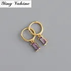 Ying Vahine 100% Стерлинговое Серебро 925 пробы фиолетовые синие цвета шампанского красные зеленые маленькие квадратные циркониевые Висячие серьги для женщин