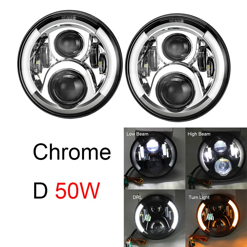 50w halo light silve 7 дюймовый светодиодный головной светильник 2xFor Lada Niva Hi/ближнего и дальнего света светильник Halo Угол Eyes DRL светодиодные фары для Jeep Wrangler для внедорожников 4х4 suzuki Самурай - Цвет: 50w halo light silve