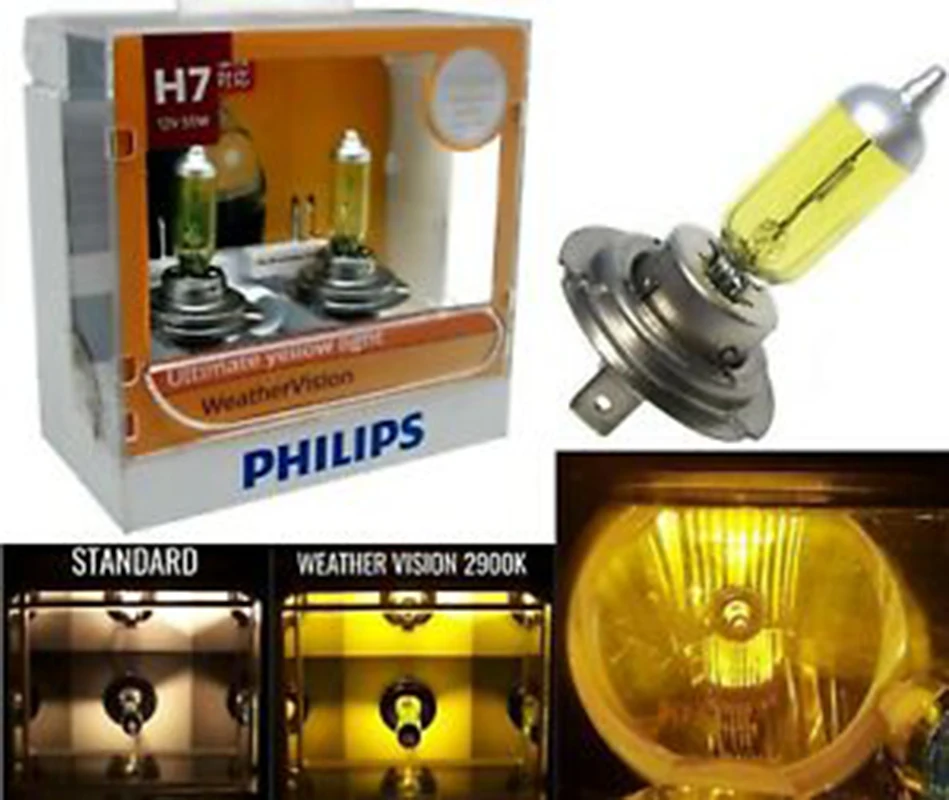 

Philips Weather Vision H1 H3 H4 H7 HB4 12V 55W Car Halogen Headlight 2900K Yellow Light Fog Lamp +60%