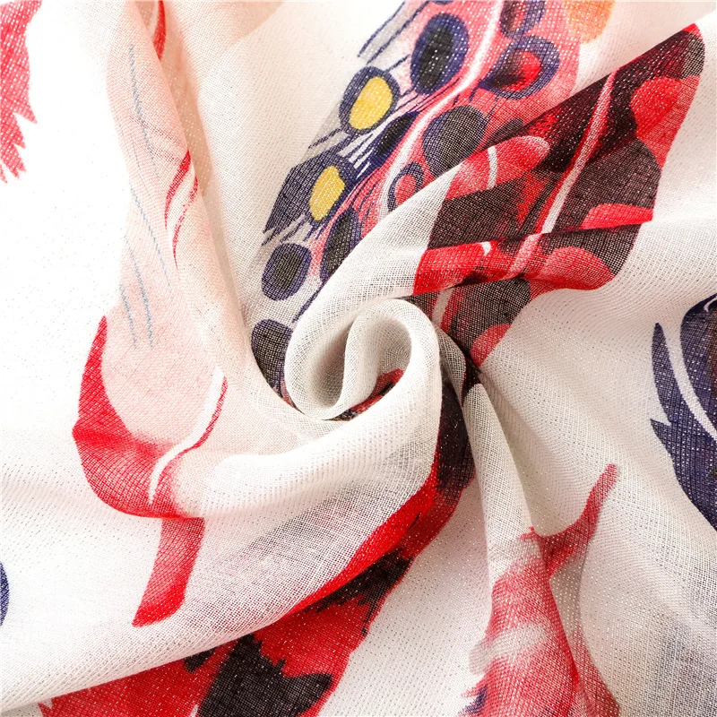 

Fashion Autumn and winter Women Cotton and linen beach Shawl Print Tassels blanket scarf lady Seaside colour Feather silk Scarf