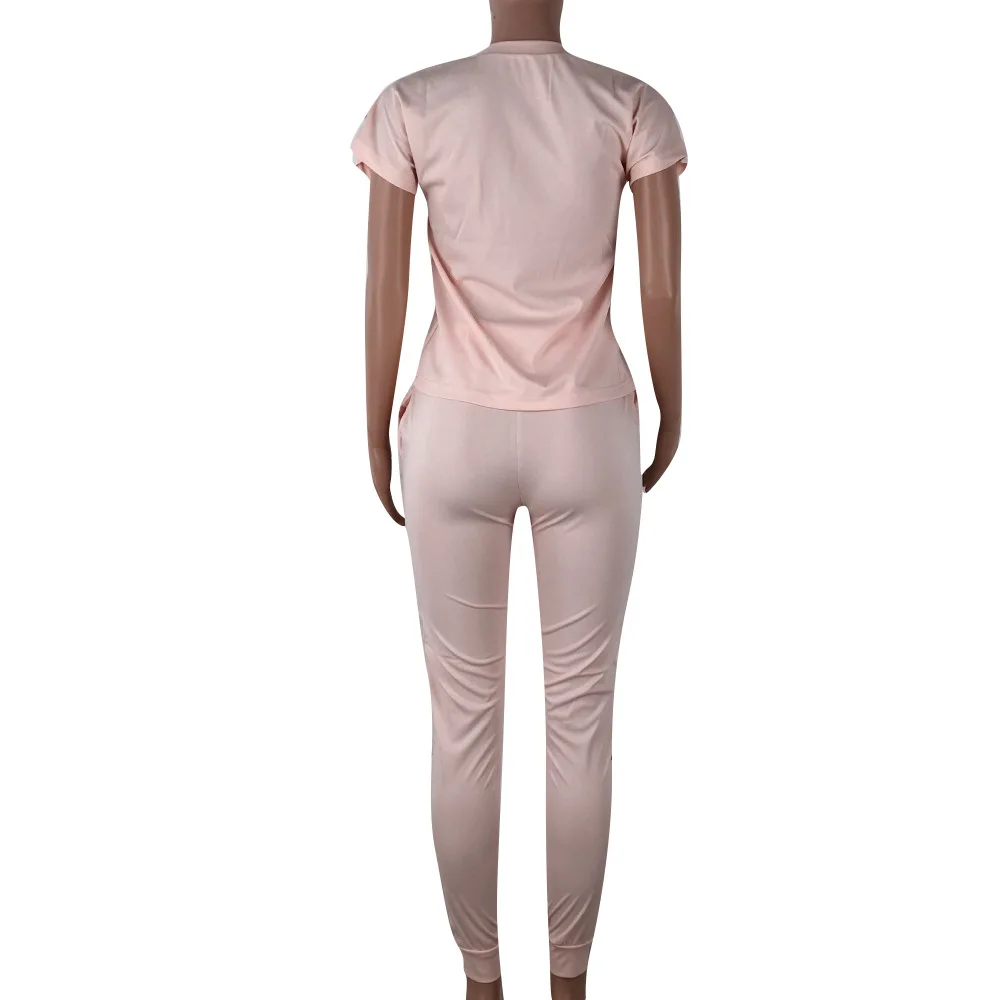 

Zoulv Summer Short Sleeve Tees and Drawstring Pockets Trousers 3 Colors Tracksuit Sequined Spliced Casual Outfits for Women
