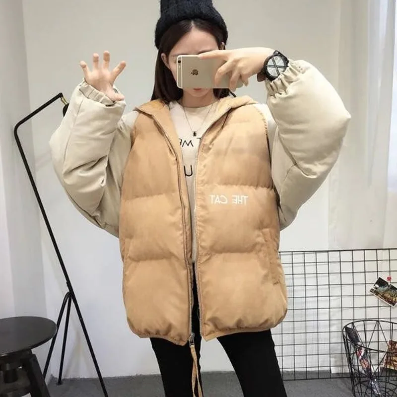 Winter Cotton Jacket Women 2021 New Korean Ins Bread Clothes Kawaii Anime Cat Print Hooded Loose Thickened Casual Short Parker