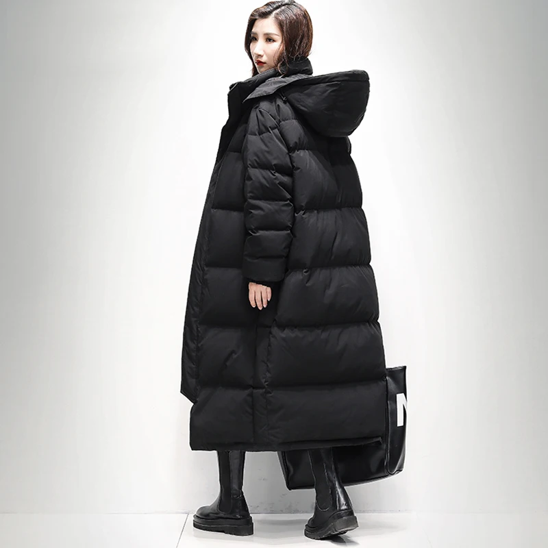 Fitaylor зимняя теплая Толстая удлиненная куртка с капюшоном перьями для женщин 3XL