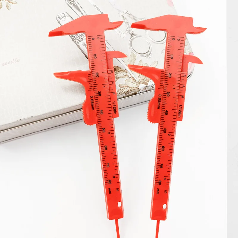

red 0-80mm Plastic Vernier Ruler Mini Digital Vernier Caliper Student Conversion Measuring Tool Sliding Micrometer Caliper