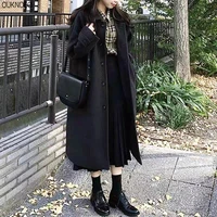 woman long coat korean preppy style fashion retro versatile windbreaker casual warm woolen coat cotton 2021 winter women coat