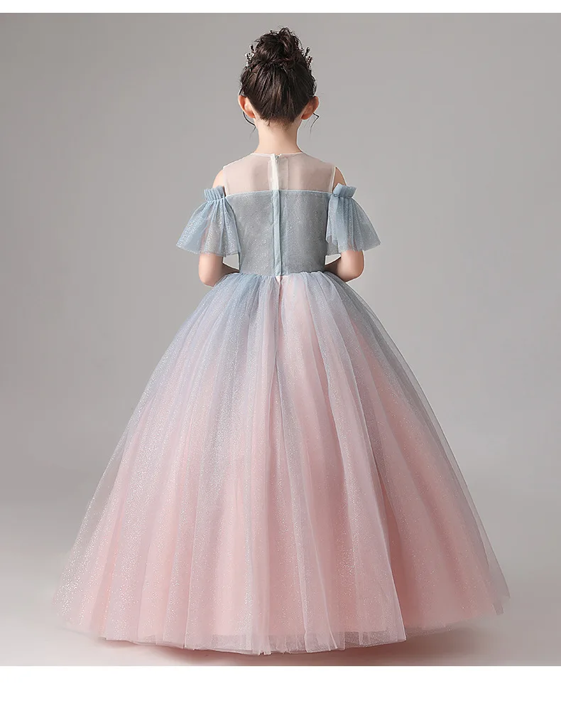 Блестящее платье с цветочным узором для девочек на свадьбу Драпированное Платье