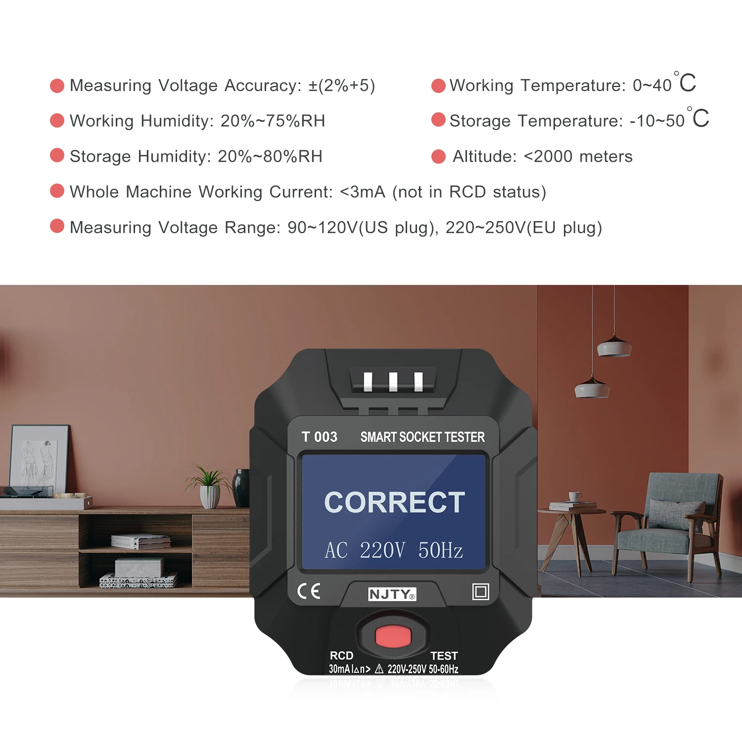 Индикатор электрической розетки NJTY 220 ~ 250 В с ЖК-дисплеем | Инструменты