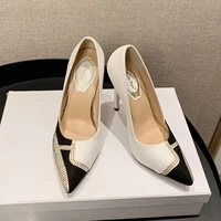 2021 autumn new womens single shoes fashion pointed shallow mouth color matching rhinestone high heels banquet shoes