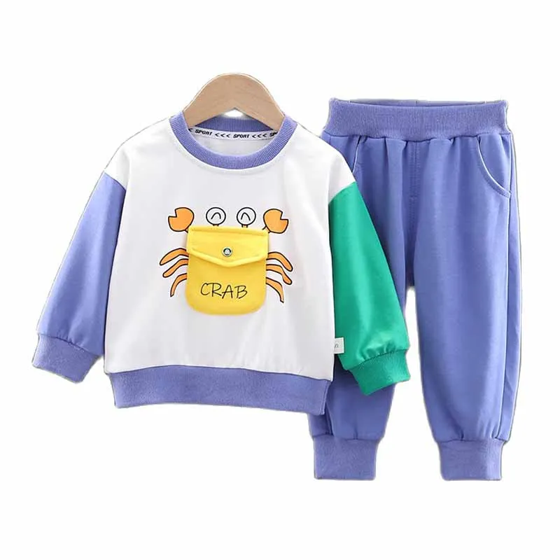 

Spring Autumn Childrens Suit 2021 New Boys And Girls Cartoon Spliced Casual Tops Elastic Waist Trousers Two-Piece Set 0-4Y