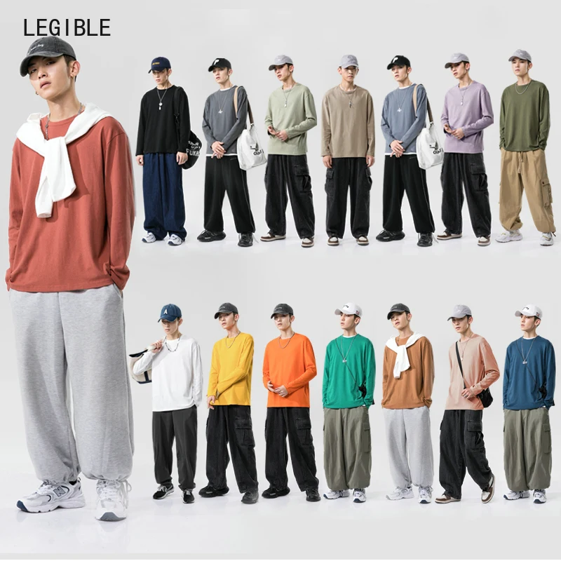 Весна Осень 2020 футболки с длинным рукавом мужские длинные круглым вырезом Модные