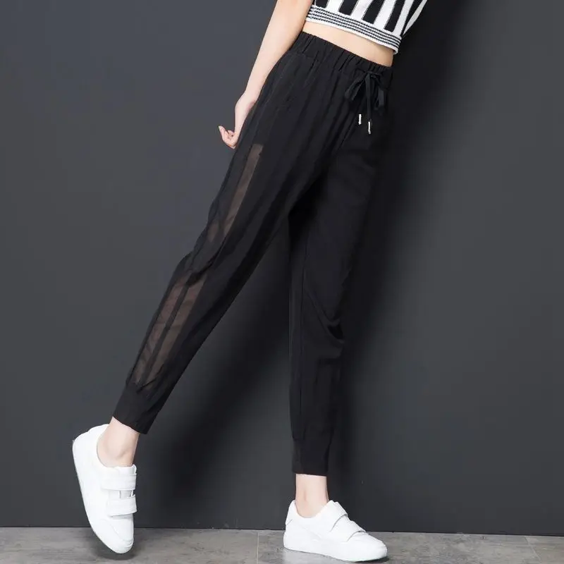 

Summer Women Net Gauze Pants Nine Points Sports Ladies Thin Korean Version Of Loose Carrot Pants Plus Size Casual Harem Trousers