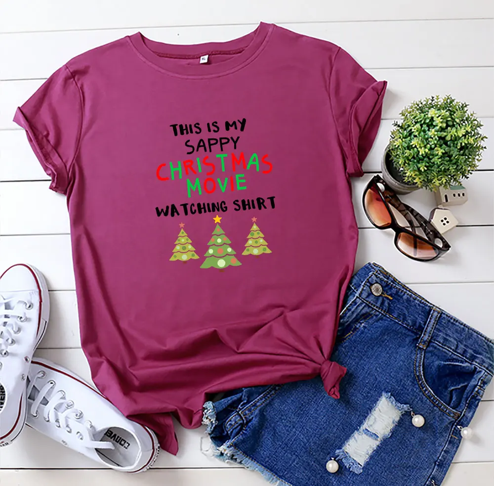 

2021 Summer T-shirt Plus Size Women's T-shirt Christmas Pattern Print Shirt O-neck Short Sleeve Tshirt 100% Cotton Women Tee Top