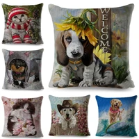 cute cartoon dog cushion cover pet cat printed pillow covers for sofa home decoration living room square throw pillows