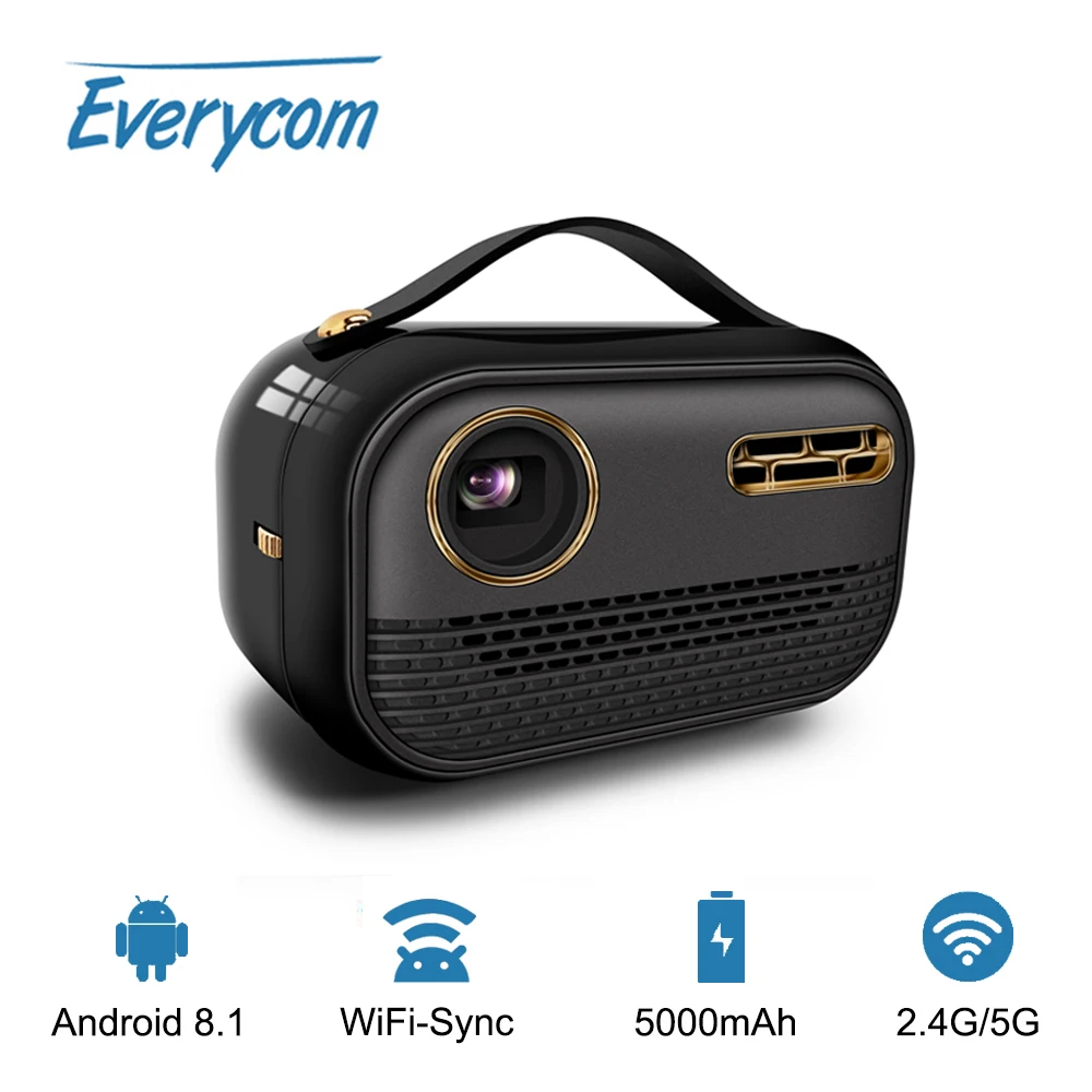 Everycom D023 DLP Android 8 1 4K мини-проектор 5000mah аккумулятор 5G WIFI Bluetooth Led Pico карманный