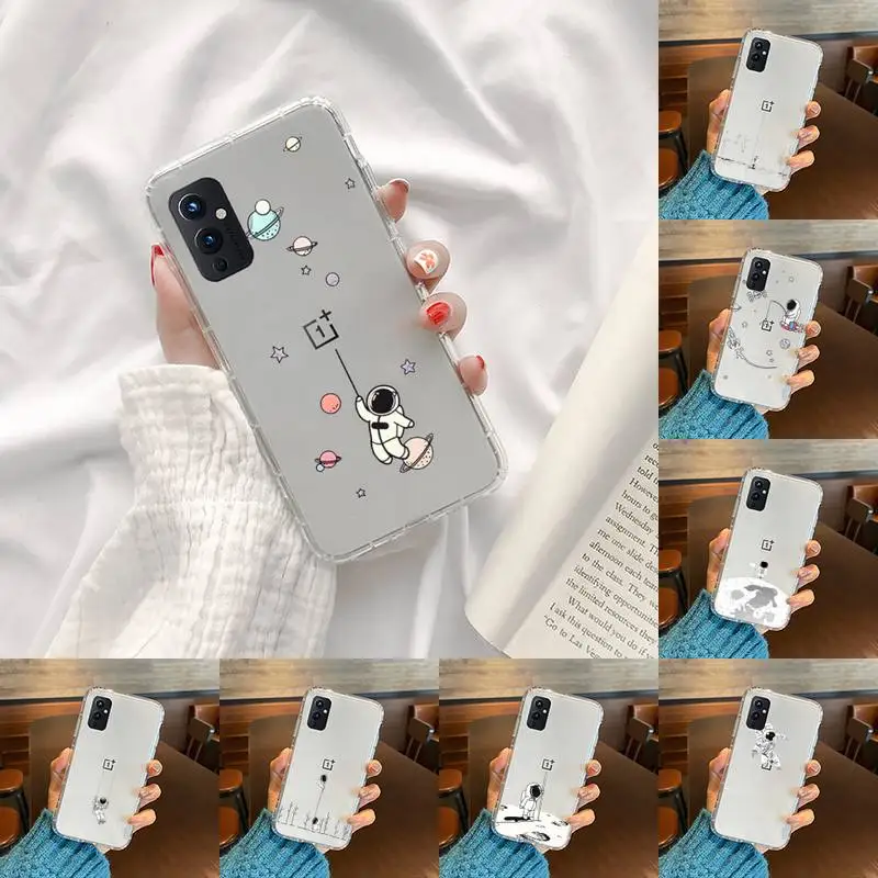 

Cute Astronaut Star Space Phone Case Transparent For OnePlus 9 8 7 7t 8t Oppo find X3 X2 reno5 Vivo X60 X50 Pro MeiZu 17 16XS