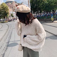 MISHOW корейский Свободный стиль Vogue сплошной цвет длинный рукав Уличная одежда Женский вязаный свитер MX19C5549 - Цвет: Apricot