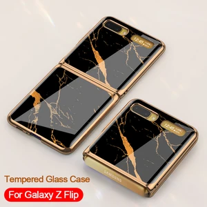 for samsung galaxy z flip case luxury plating tempered glass full protection shockproof back cover for samsung z flip 5g case free global shipping
