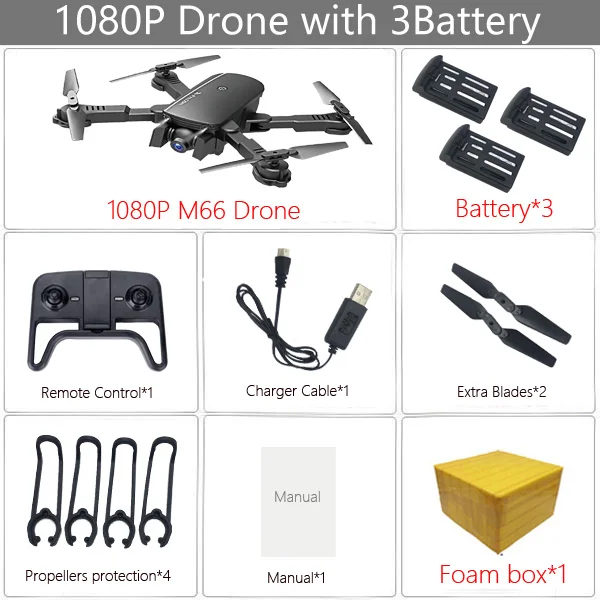 LAUMOX M66 RC Drone with 4K Camera Drone Wide Angle Optical Flow Positioning Gesture Photo Wifi FPV Foldable Quadcopter Vs E58 - Цвет: 1080P 3B FB Black