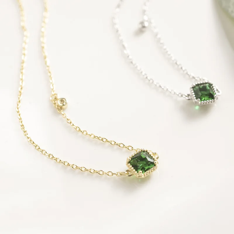 Высокое качество Настоящее 925 пробы Серебряный Зеленый Кристалл лодыжки браслет