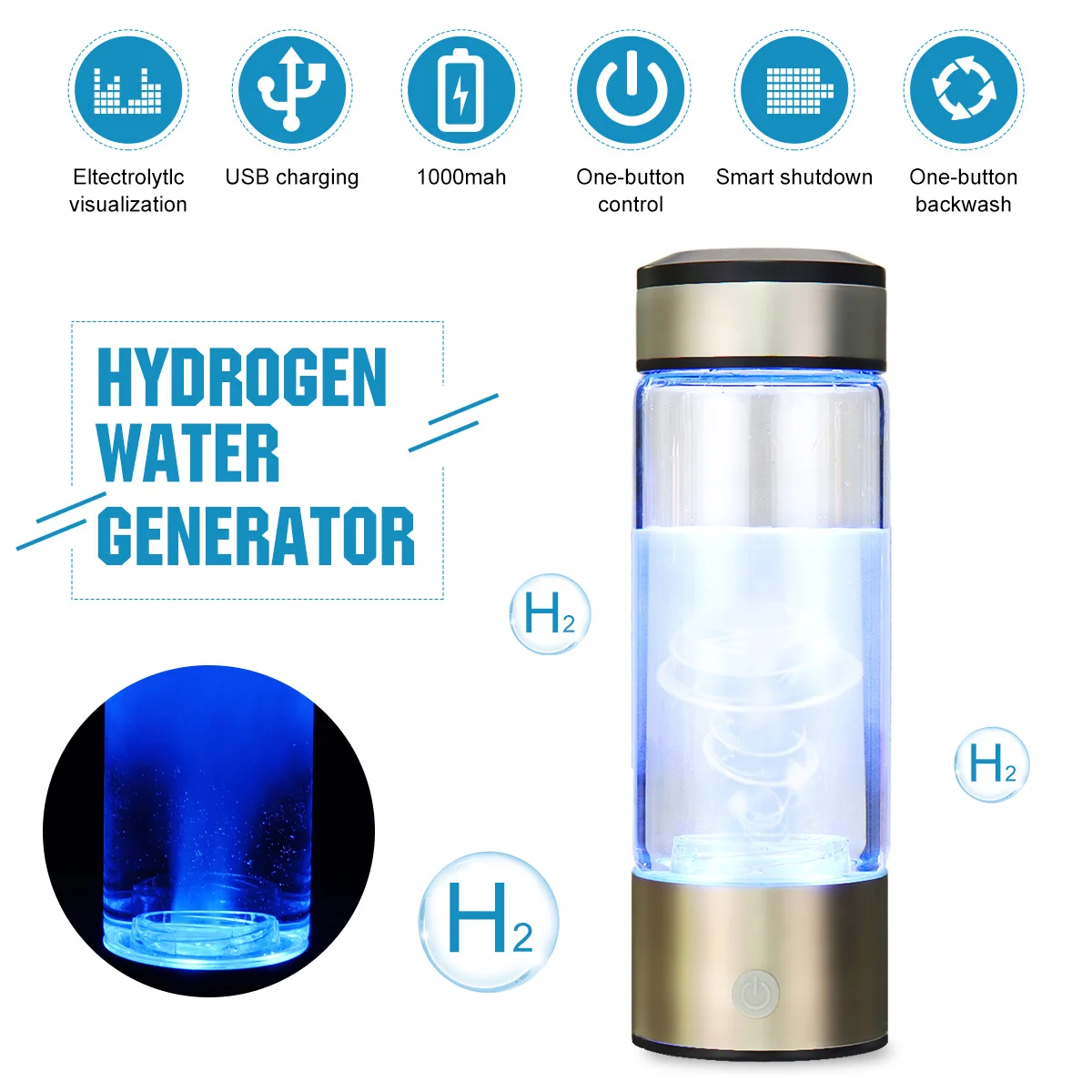 

Portable Hydrogen-Rich Water Bottle Alkaline lonizer Hydrogen-Water Generator Maker Rechargeable Water Bottle 380ML Anti-Aging