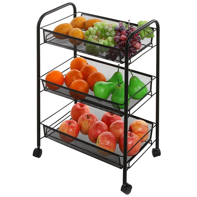 

3 Tier Steel Kitchen Trolley Storage Organizer Rack Organizer Serving Trolley Kitchen Bathroom Rolling Trolley Cart Basket Stand