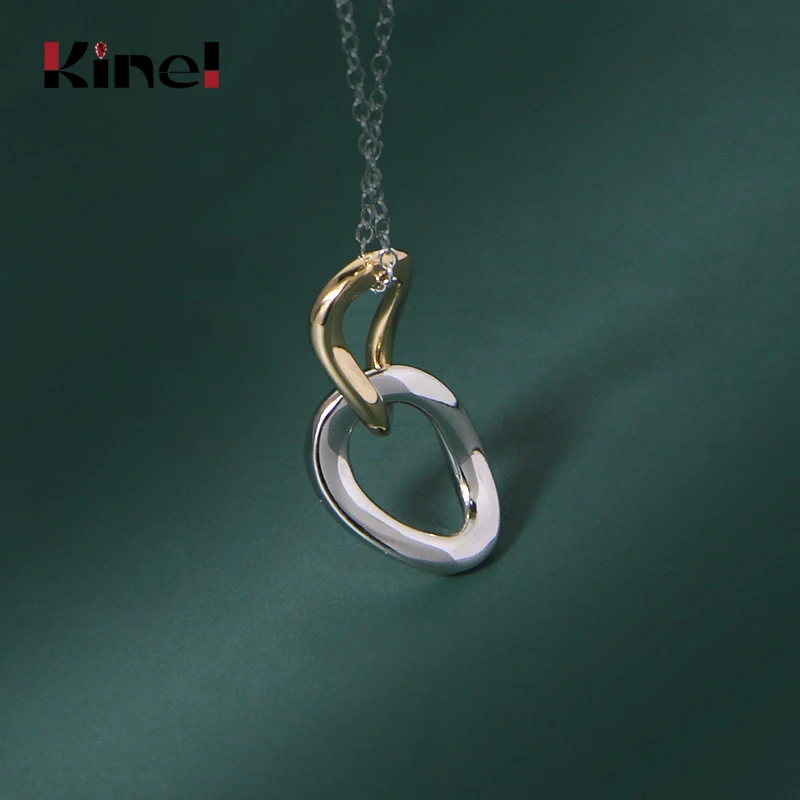 

Простое Ожерелье Kinel 925 пробы из серебра 18K золота, Корея, бижутерия, двухцветные геометрические подвески, серебряное ожерелье, Женские Ювели...