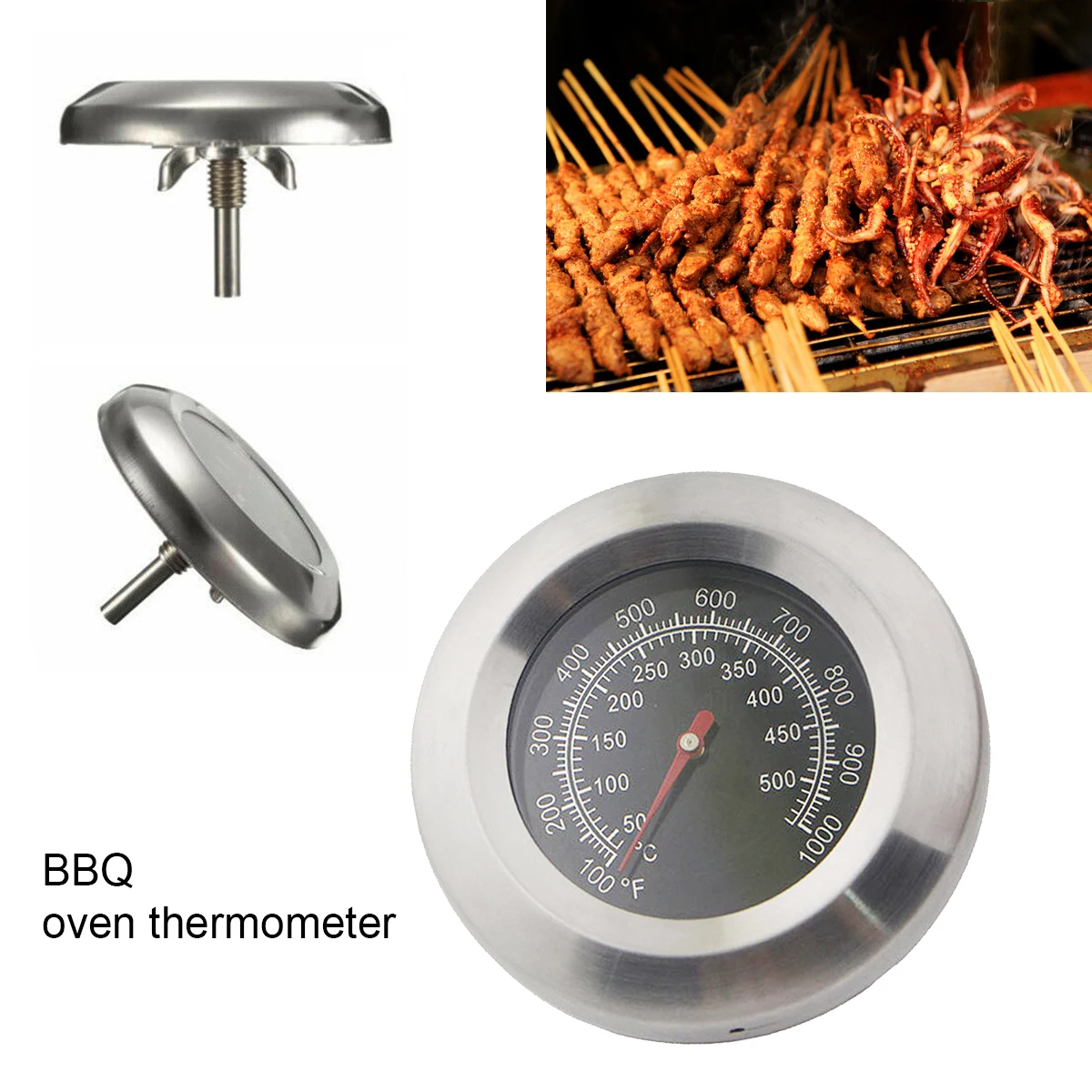 

1Pc 500 ℃ 1000℉ Degree Roast Barbecue BBQ Smoker Grill Thermometer Temp Gauge Dia 3" Outdoor Stainless Steel BBQ Thermometer