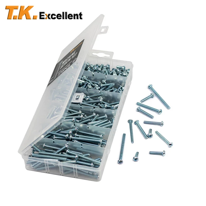 

Flat Head and Round Head Phillips #8x1/2 to #8x2 Machine Screws Kit 370 pcs