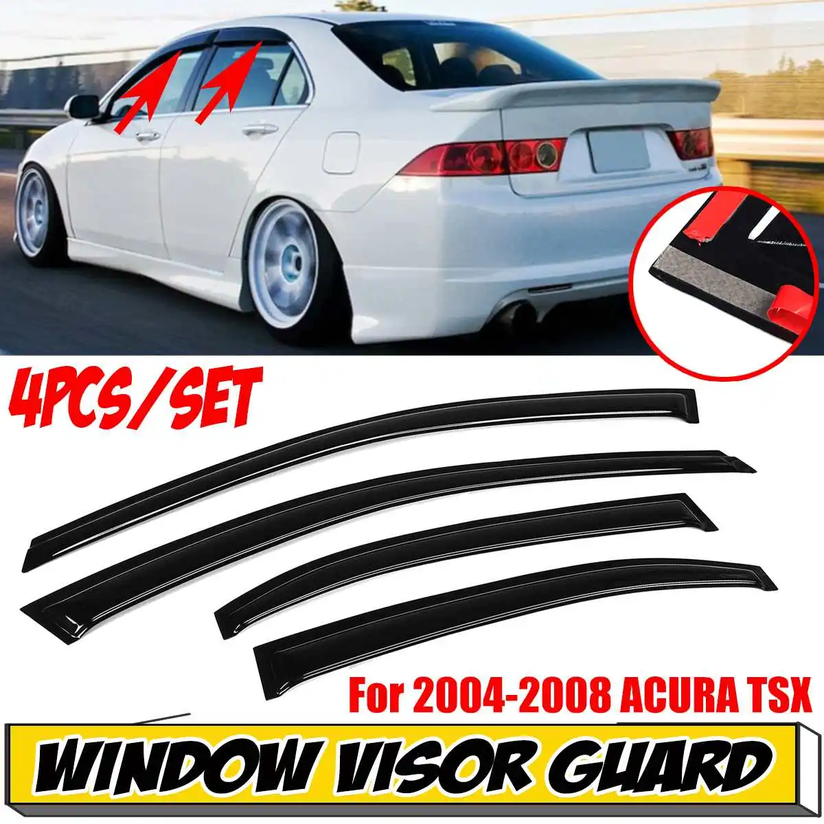 

Black Rain Guard 4 Pcs Car Side Door Window Visor Guard Vent Cover Trim Rain Guard Awnings Shelters For ACURA For TSX 2004-2014