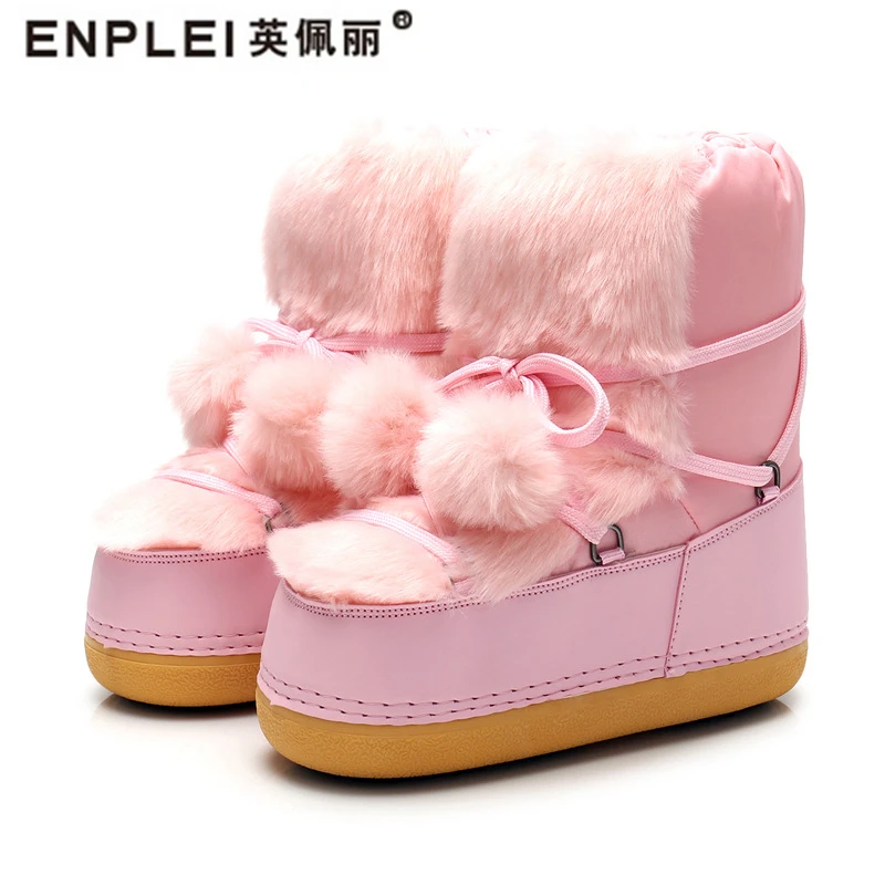 Enplei/зимние ботинки женские зимние теплые хлопковые с помпонами Женские