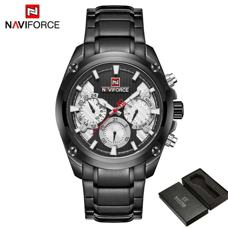 NAVIFORCE мужские наручные часы модные спортивные мужские часы лучший бренд класса люкс военные армейские деловые кварцевые мужские часы из нержавеющей стали 9113 - Цвет: NA911305 with box